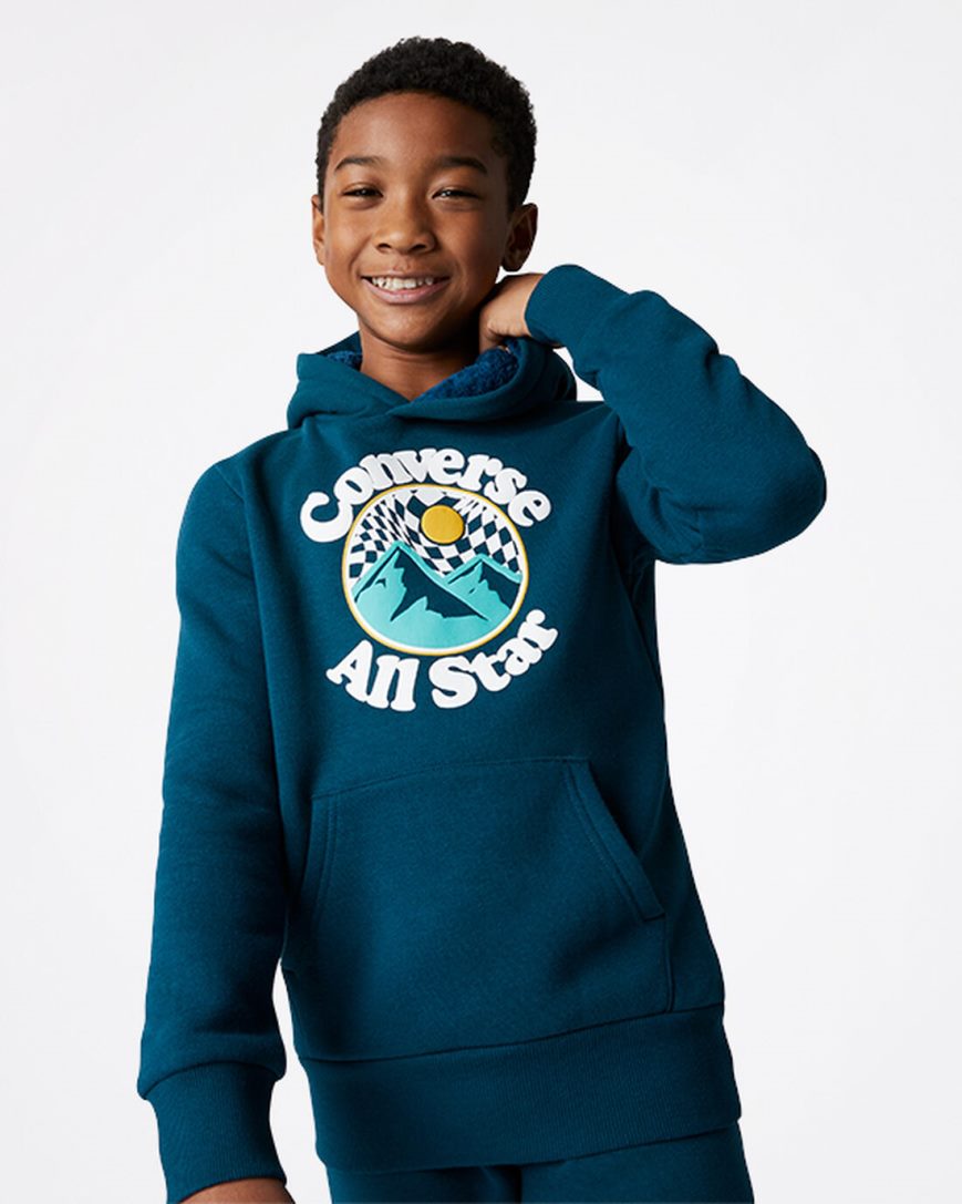 Boys\' Converse Into The Wild Fleece Pullover Hoodie Blue | AU CE943Z